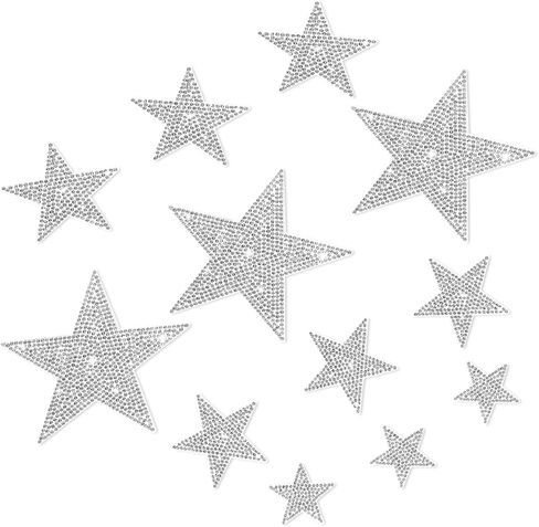 12 Pcs Rhinestone Star Stickers, Adhesive Applique Stars Glitter Auto Emblem Decals Decoration Crystal Patches for Clothing Jeans Bumper Window Laptops Luggage in Saudi Arabia