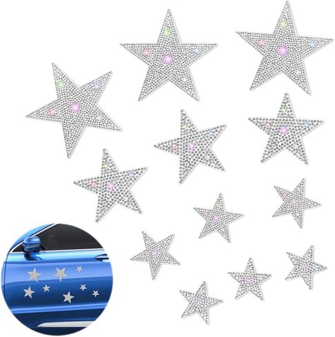 12 Pcs Rhinestone Star Stickers, Adhesive Applique Stars Glitter Auto Emblem Decals Decoration Crystal Patches for Clothing Jeans Bumper Window Laptops Luggage in Saudi Arabia