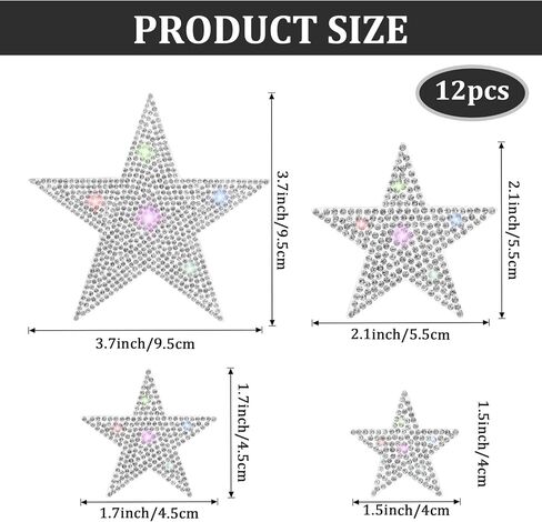 12 Pcs Rhinestone Star Stickers, Adhesive Applique Stars Glitter Auto Emblem Decals Decoration Crystal Patches for Clothing Jeans Bumper Window Laptops Luggage in Saudi Arabia