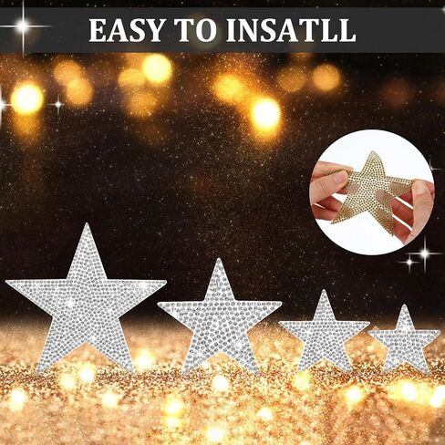 12 Pcs Rhinestone Star Stickers, Adhesive Applique Stars Glitter Auto Emblem Decals Decoration Crystal Patches for Clothing Jeans Bumper Window Laptops Luggage in Saudi Arabia