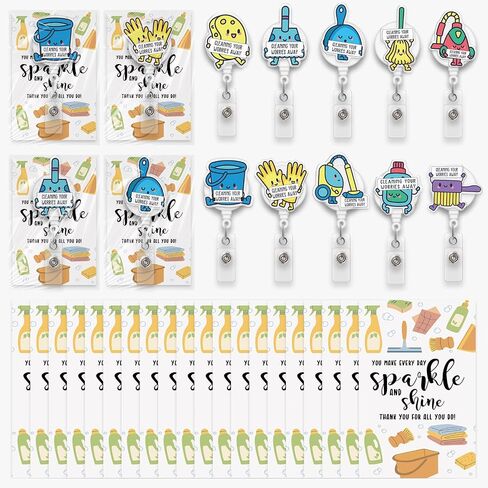 Ctosree 20 Set Housekeeping Week Gifts Bulk Retractable ID Badge Clip with Housekeeping Theme Thank You Cards Appreciation Gifts for Women Men Housekeeper Cleaner Social Workers Staff Coworker in Saudi Arabia