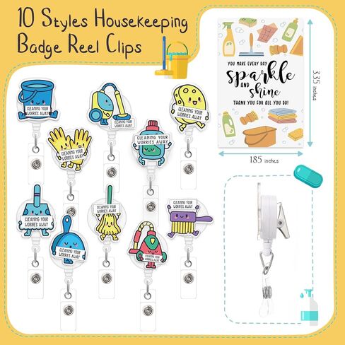 Ctosree 20 Set Housekeeping Week Gifts Bulk Retractable ID Badge Clip with Housekeeping Theme Thank You Cards Appreciation Gifts for Women Men Housekeeper Cleaner Social Workers Staff Coworker in Saudi Arabia