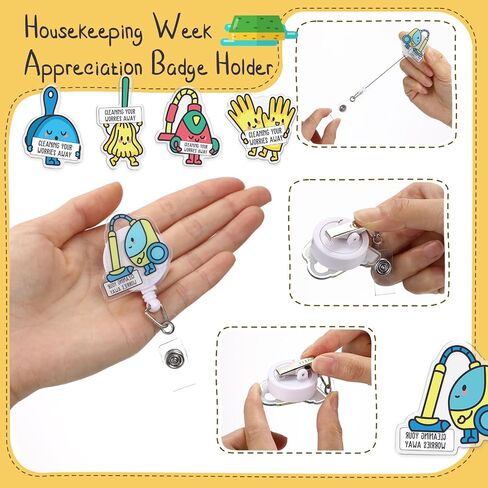 Ctosree 20 Set Housekeeping Week Gifts Bulk Retractable ID Badge Clip with Housekeeping Theme Thank You Cards Appreciation Gifts for Women Men Housekeeper Cleaner Social Workers Staff Coworker in Saudi Arabia
