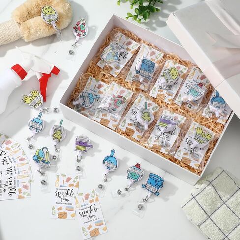 Ctosree 20 Set Housekeeping Week Gifts Bulk Retractable ID Badge Clip with Housekeeping Theme Thank You Cards Appreciation Gifts for Women Men Housekeeper Cleaner Social Workers Staff Coworker in Saudi Arabia