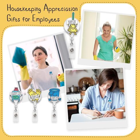 Ctosree 20 Set Housekeeping Week Gifts Bulk Retractable ID Badge Clip with Housekeeping Theme Thank You Cards Appreciation Gifts for Women Men Housekeeper Cleaner Social Workers Staff Coworker in Saudi Arabia