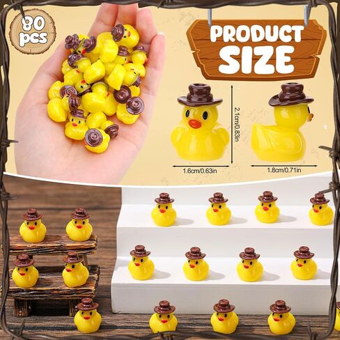 80 Pcs Mini Resin Cowboy Ducks, Tiny Yellow Ducks, Miniature Western Cowboy Duck Figurines for Western Party Decor, Landscape, Dollhouse, Garden, Aquarium in Saudi Arabia