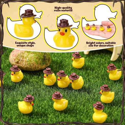 80 Pcs Mini Resin Cowboy Ducks, Tiny Yellow Ducks, Miniature Western Cowboy Duck Figurines for Western Party Decor, Landscape, Dollhouse, Garden, Aquarium in Saudi Arabia