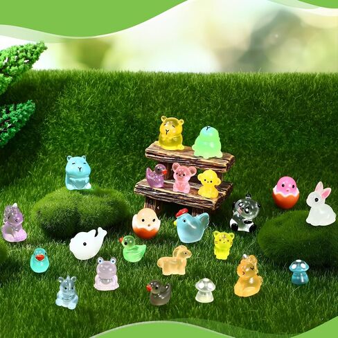 142pcs حيوانات راتنج ميني مضيئة تتوهج في التماثيل الصغيرة المظلمة راتنجات صغيرة داكنة الدجاجة الباندا الأرنب الدلفين المتشققة بالضفادع الفطر الصيني الزودياك للمناظر الطبيعية ديكور in Saudi Arabia