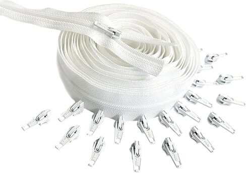 YKK #5 Nylon Coil White Zipper Stain 10 Yards with 25 Automatic Lock Stipper يسحب نفس اللون لحرف الخياطة DIY أو الأكياس (White 501) in Saudi Arabia