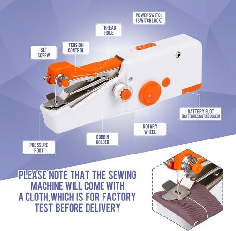Handheld Sewing Machine CS101,Sewing Machine for Beginners,Portable Electric Mini Samll Hand Held Kit for Adults and Kids Ages 8-12 Included Mannual and Accessories,Quick Stitching,White and Orange in Saudi Arabia