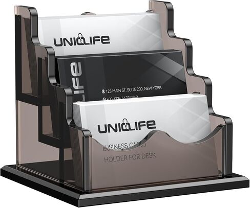 Uniclife Acrylic Business Card Holder for Desk 3 Slots Horizontal Business Card Display Stand for Men and Women Desktop Name Card Organizer Card Stand for Office Home, 180 Card Capacity, Black in Saudi Arabia
