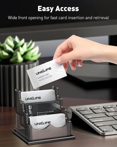 Uniclife Acrylic Business Card Holder for Desk 3 Slots Horizontal Business Card Display Stand for Men and Women Desktop Name Card Organizer Card Stand for Office Home, 180 Card Capacity, Black in Saudi Arabia
