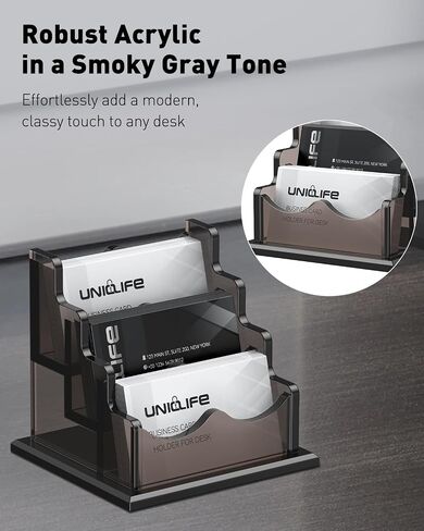 Uniclife Acrylic Business Card Holder for Desk 3 Slots Horizontal Business Card Display Stand for Men and Women Desktop Name Card Organizer Card Stand for Office Home, 180 Card Capacity, Black in Saudi Arabia