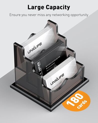 Uniclife Acrylic Business Card Holder for Desk 3 Slots Horizontal Business Card Display Stand for Men and Women Desktop Name Card Organizer Card Stand for Office Home, 180 Card Capacity, Black in Saudi Arabia