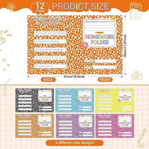 Funrous 12 Pcs Writing Pocket Folders Bulk Classroom Homework Folders with Two Pocket Composition Take Home Folder Gifts for Classroom Home Office Elementary Students Teachers School Supplies in Saudi Arabia