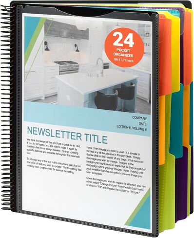 24 Pocket Poly Project ، مجلد مشروع Size Size Size Bound مع حقيبة سحاب داخلية ، غطاء أمامي قابل للتخصيص ، 12 مقسمات مع علامات تبويب قابلة للمحو ، بحجم الحروف ، حزمة واحدة in Kuwait