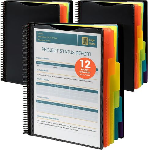 24 Pocket Poly Project ، مجلد مشروع Size Size Size Bound مع حقيبة سحاب داخلية ، غطاء أمامي قابل للتخصيص ، 12 مقسمات مع علامات تبويب قابلة للمحو ، بحجم الحروف ، حزمة واحدة in Kuwait