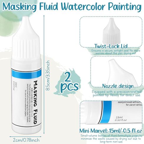2 PCS سائل التقنيع للطلاء المائي ، زجاجة سعة 15 مل مع فوهة Applicator 3 مم ، قلم سائل إخفاء لمختلف المشاريع الفنية الحبر المائي (الأزرق) in Saudi Arabia