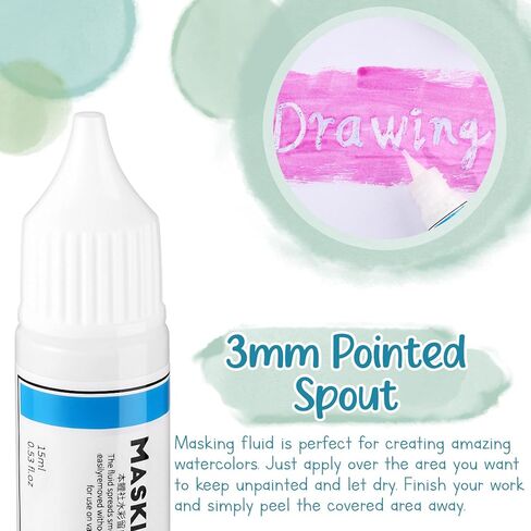 2 PCS سائل التقنيع للطلاء المائي ، زجاجة سعة 15 مل مع فوهة Applicator 3 مم ، قلم سائل إخفاء لمختلف المشاريع الفنية الحبر المائي (الأزرق) in Saudi Arabia
