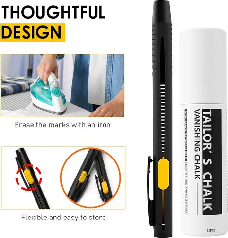 Heat Erasable Fabric Marker for Sewing,Sewing Chalk DIY Markers Pen for Quilting, Embroidery,Washable Erasable Replaceable Refill Marker Pen, Suitable for Cotton, Knitted Fabrics(1Pen+20Refills) in Saudi Arabia