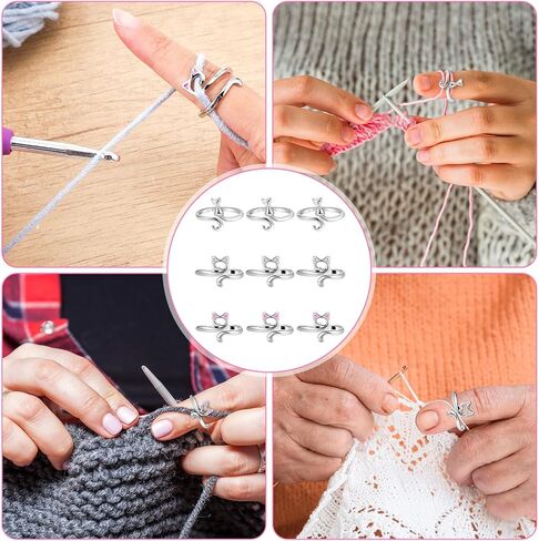 9pcs حلقات الكروشيه لتوتر الكروشيه خاتم التوتر لخطوص إصبع القطة لخطوشة الكروشيه حلقات الكروشيه حلقة الفضة الحياكة القابلة للتعديل الأدوات الأساسية الإكسسوارات in Kuwait