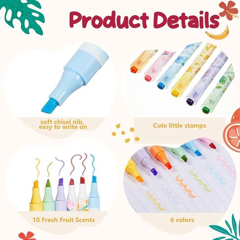 60 Pcs Scented Markers Bulk Kid Back to School Gift for Student 6 Color Fruit Smelly Markers with Cute Stamps Vibrant Classroom Supply Teacher Supply First Day of School Adult Gift Office in Saudi Arabia