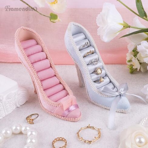 Framendino, 2 Pack High Heel Ring Display Holder Shoe Jewelry Heeled Earring Rack Elegant Tower Stylish Decoration Ornaginzer Bridal in Saudi Arabia