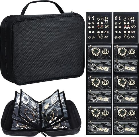 Meneng Travel Jewelry Case Organizer: PU Leather Jewelry Storage Book مع 20 صفحة PVC + 2 أوراق مخملية - موثق مجوهرات مقاومة للماء للمدونين in Kuwait