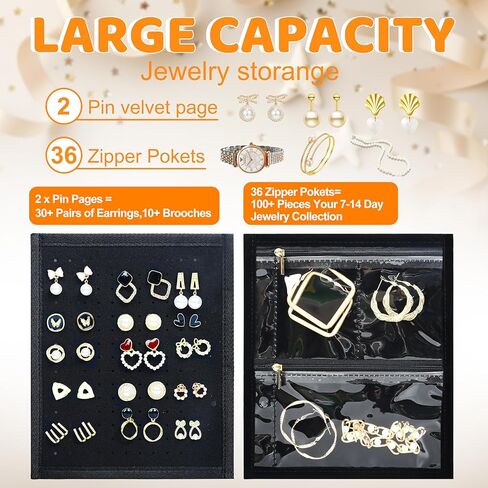 Meneng Travel Jewelry Case Organizer: PU Leather Jewelry Storage Book مع 20 صفحة PVC + 2 أوراق مخملية - موثق مجوهرات مقاومة للماء للمدونين in Kuwait