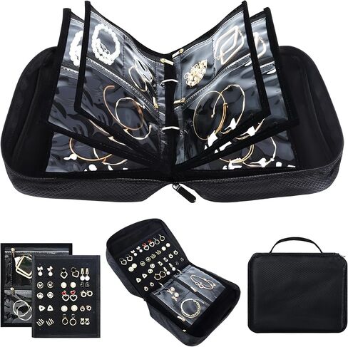 Meneng Travel Jewelry Case Organizer: PU Leather Jewelry Storage Book مع 20 صفحة PVC + 2 أوراق مخملية - موثق مجوهرات مقاومة للماء للمدونين in Kuwait