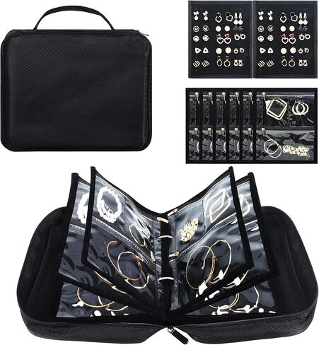 Meneng Travel Jewelry Case Organizer: PU Leather Jewelry Storage Book مع 20 صفحة PVC + 2 أوراق مخملية - موثق مجوهرات مقاومة للماء للمدونين in Kuwait