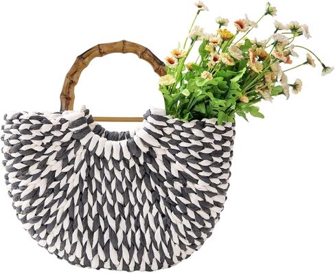 Geesatis 8pcs Imitation Wooden Handbag Handles Replacement,Plastic Round Shaped Bag Handles,Round Purse Handbag Handles for Crochet Bag Rattan Woven Beach Bag(Diameter: 5.12in) in Saudi Arabia