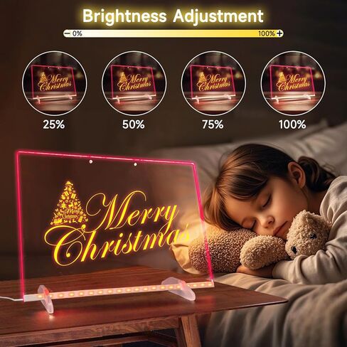 Solorage X Acrylic LED Note Board مع الضوء ، 13.7 "× 10" - 7 ألوان و 4 أوضاع ، لوحة ضوء محو جافة قابلة لإعادة الكتابة للأطفال. يتضمن موقفًا غير مرئي ، وسلسلة معلقة ، و 7 علامات ، وزجاجة رش ، وقماش in Kuwait