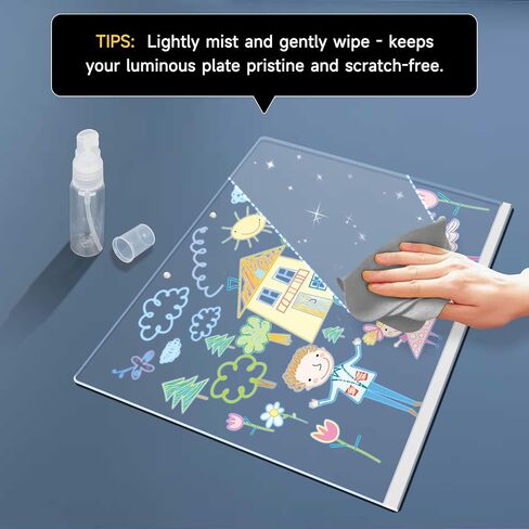 Solorage X Acrylic LED Note Board مع الضوء ، 13.7 "× 10" - 7 ألوان و 4 أوضاع ، لوحة ضوء محو جافة قابلة لإعادة الكتابة للأطفال. يتضمن موقفًا غير مرئي ، وسلسلة معلقة ، و 7 علامات ، وزجاجة رش ، وقماش in Kuwait