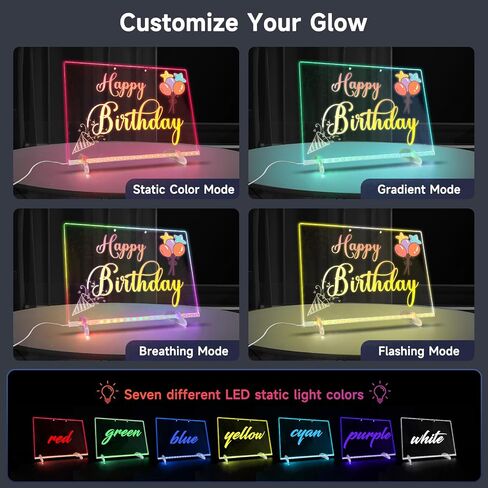 Solorage X Acrylic LED Note Board مع الضوء ، 13.7 "× 10" - 7 ألوان و 4 أوضاع ، لوحة ضوء محو جافة قابلة لإعادة الكتابة للأطفال. يتضمن موقفًا غير مرئي ، وسلسلة معلقة ، و 7 علامات ، وزجاجة رش ، وقماش in Kuwait