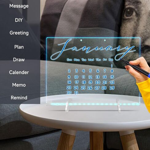 Solorage X Acrylic LED Note Board مع الضوء ، 13.7 "× 10" - 7 ألوان و 4 أوضاع ، لوحة ضوء محو جافة قابلة لإعادة الكتابة للأطفال. يتضمن موقفًا غير مرئي ، وسلسلة معلقة ، و 7 علامات ، وزجاجة رش ، وقماش in Kuwait