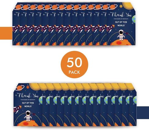 50pcs Outer Space Thank You Tags, Rocket Ship Gift Tag with String for Astronaut Planet Party, Thank You Paper Tags for Boy Birthday/Space Themed Party Favors in Saudi Arabia