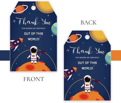 50pcs Outer Space Thank You Tags, Rocket Ship Gift Tag with String for Astronaut Planet Party, Thank You Paper Tags for Boy Birthday/Space Themed Party Favors in Saudi Arabia
