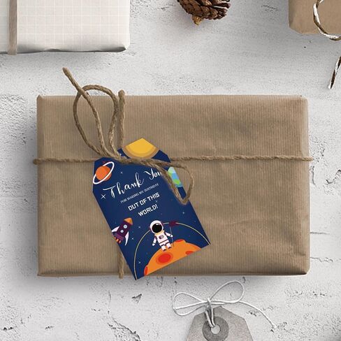 50pcs Outer Space Thank You Tags, Rocket Ship Gift Tag with String for Astronaut Planet Party, Thank You Paper Tags for Boy Birthday/Space Themed Party Favors in Saudi Arabia