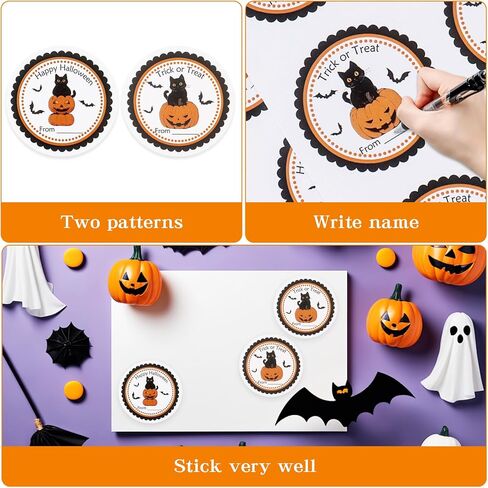 Halloween Gifts Tags Stickers, 60Pcs Funny Halloween Gifts Label Stickers Pumpkin Black Cat Halloween Name Tags Sticker Label for Gift Bags, Envelope Seals, Party Decoration in Saudi Arabia
