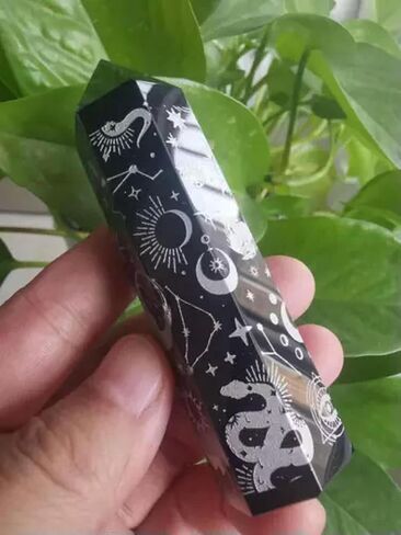 Natural Sbostidian Silver Star Moon Pattern Quartz Crystal Wand Obelisk S-about 5-6cm-1pc in Saudi Arabia