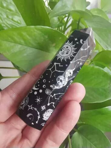 Natural Sbostidian Silver Star Moon Pattern Quartz Crystal Wand Obelisk S-about 5-6cm-1pc in Saudi Arabia