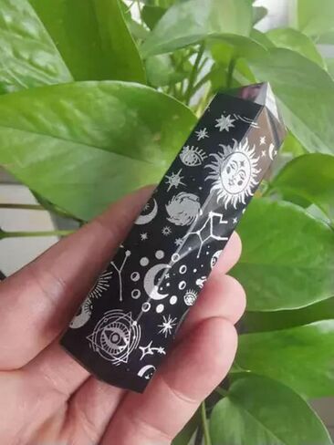 Natural Sbostidian Silver Star Moon Pattern Quartz Crystal Wand Obelisk S-about 5-6cm-1pc in Saudi Arabia