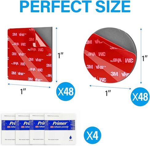 Square Double Sided Adhesive Pads, 3M VHB 0.03in Thick Double Sided Tape, Waterproof Mounting Tape for Indoor and Outdoor, Home Decoration, Car 1" X 1", 48 Pcs (Square 1''-48pcs) in Kuwait