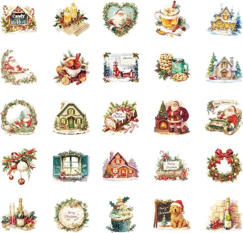 50 PCS عيد الميلاد ملصقات موضوعات ، ملصقات حفلات عطلة عيد الميلاد المقاومة للماء ، أطفال وشارات الشباب لكتاب سجل القصاصات ، حفل عيد الميلاد المفضل (عيد الميلاد-01) in Kuwait