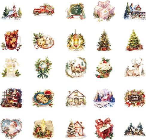 50 PCS عيد الميلاد ملصقات موضوعات ، ملصقات حفلات عطلة عيد الميلاد المقاومة للماء ، أطفال وشارات الشباب لكتاب سجل القصاصات ، حفل عيد الميلاد المفضل (عيد الميلاد-01) in Kuwait
