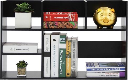 TY ARTS & CULTURE - Wood Desktop Storage Organizer Multipurpose Desk Bookshelf Case Display Large Shelf Rack Counter Top Bookcase for Office Home (Black) in Kuwait