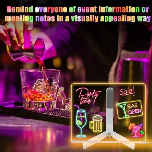 LED Note Board مع الألوان ، تضيء لوحة الرسائل الأكريليك ، لوحة محو أكريليك الجاف مع الضوء ، لوحة الرسم الخفيفة للأطفال والبالغين ، للمكتب المنزلي والمدرسة (11.8 * 7.9in) in Saudi Arabia