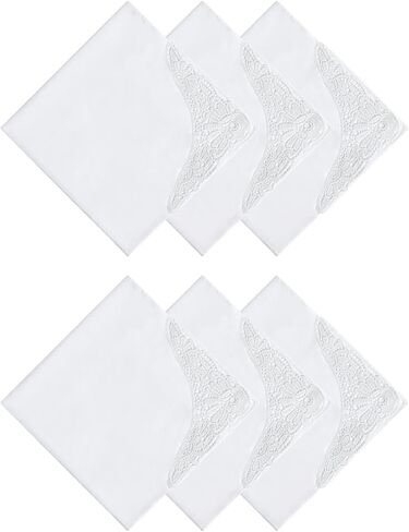 HOULIFE Lace Handkerchiefs for Women Pack, Ladies White Cotton Hankies with Flower Embroidery Lace Edge for Wedding Party in Kuwait