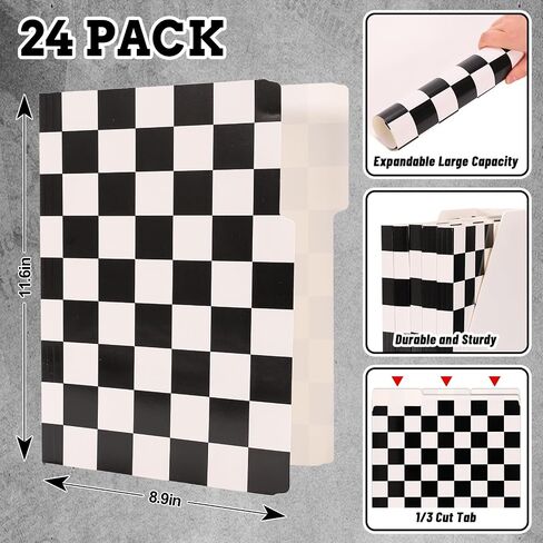 Whaline 24 Pack Checkered File Folders Letter Size Black White Buffalo Plaid File Pockets with 1/3 Cut Tab for Home Office Classroom Supplies, 8.9 x 11.6 Inch in Saudi Arabia